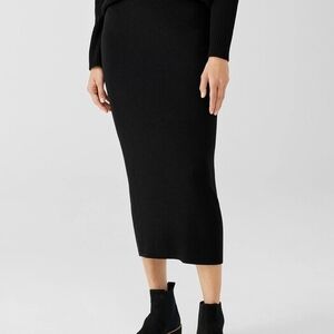Eileen Fisher Classic Black Wool Knit Pencil Skirt